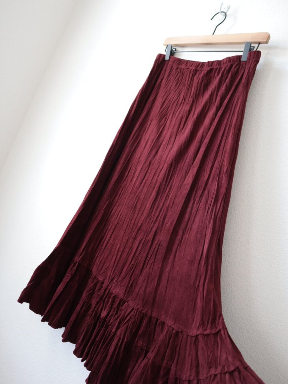 Coldwater Creek Suede Tiered Burgundy Maxi Skirt | S